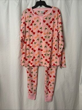 Serra Pink Cherry-Print Two-Piece Pajama Set